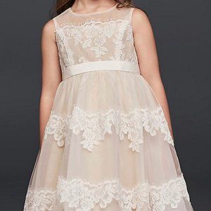 David's Bridal Banded Illusion Flower Girl Dress